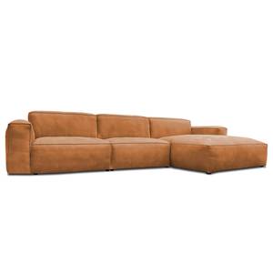 Ecksofa LORALAI mit Longchair Echtleder Kena: Cognac - Ecke davorstehend rechts