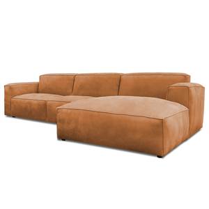 Ecksofa LORALAI mit Longchair Echtleder Kena: Cognac - Ecke davorstehend rechts