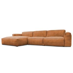 Hoekbank LORALAI met chaise longue Leer Kena: Cognac - Hoek vooraanzicht links