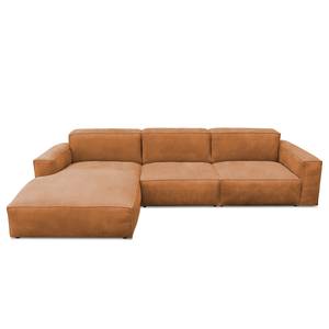 Hoekbank LORALAI met chaise longue Leer Kena: Cognac - Hoek vooraanzicht links