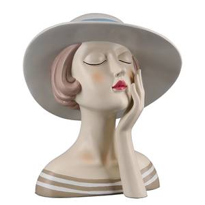 Scultura Donna con cappello Resina sintetica - Beige - 16 x 18 cm