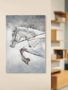 Impression sur toile Springendes Pferd Canevas / Pin massif - Noir