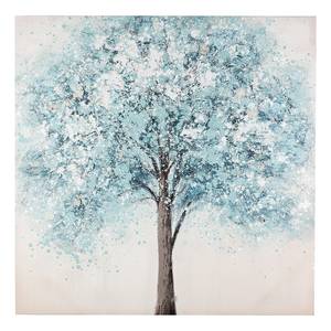Quadro Albero blu Canvas / Legno massello di pino - Beige