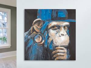 Leinwandbild Affe mit Kopfhörern Canvas / Kiefer, Massiv - Schwarz