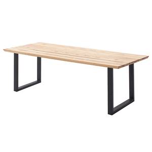 Table en bois massif Woodham Chêne massif / Métal - Chêne / Noir - 220 x 100 cm - Forme en U