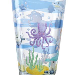 Verres Bambini Avventura - 3 éléments Verre transparent / Silicone - Bleu clair - Hauteur : 14 cm