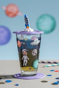 Drinkglas Bambini Avventura set van 3 transparant glas/silicone - Donkerblauw - Hoogte: 14 cm