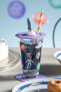 Drinkglas Bambini Avventura set van 3 transparant glas/silicone - Donkerblauw - Hoogte: 14 cm