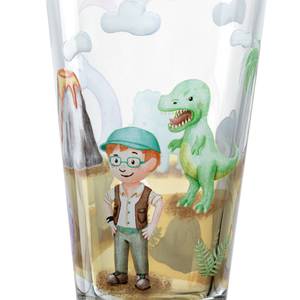 Drinkglas Bambini Avventura set van 3 transparant glas/silicone - Groen - Hoogte: 14 cm