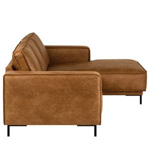 Ecksofa Malebo mit Longchair Mischgewebe Esha: Cognac - Longchair davorstehend rechts