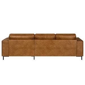 Hoekbank Malebo met chaise longue Textielmix Esha: Cognac - Longchair vooraanzicht rechts