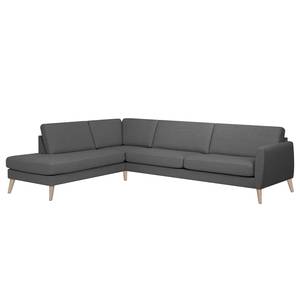 Ecksofa Tuena mit Ottomane Webstoff Inas: Basalt - Ottomane davorstehend links