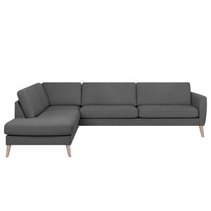 Ecksofa Tuena mit Ottomane Webstoff Inas: Basalt - Ottomane davorstehend links