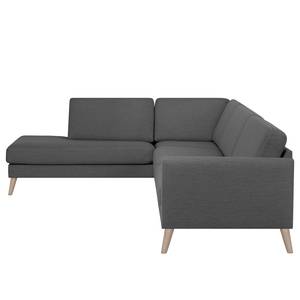 Ecksofa Tuena mit Ottomane Webstoff Inas: Basalt - Ottomane davorstehend links