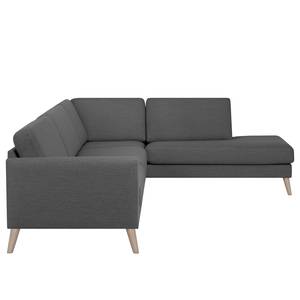 Ecksofa Tuena mit Ottomane Webstoff Inas: Basalt - Ottomane davorstehend rechts