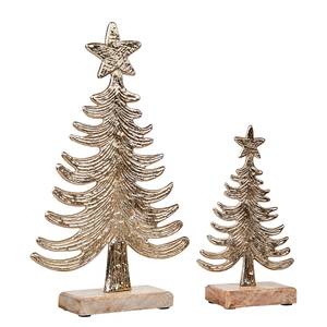 Deko-Tanne NOEL 2er-Set Mangoholz / Aluminium - Gold