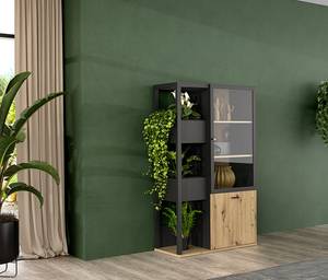 Credenza e vetrina Tamizal 90 cm Nero / Effetto rovere Artisan