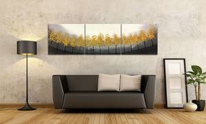 Impression sur toile Golden Trees Cadre en bois massif avec toile