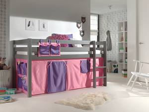 Spielbett Pino Kiefer Massiv - 90 x 200 cm - Grau / Pink - Mit Vorhang - Mit Leiter