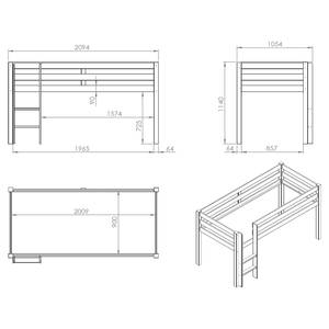 Spielbett Pino Kiefer Massiv - 90 x 200 cm - Grau / Rot - Mit Vorhang - Mit Leiter