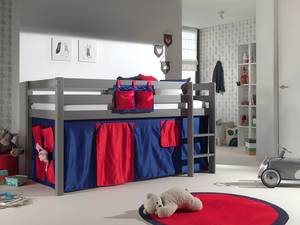 Spielbett Pino Kiefer Massiv - 90 x 200 cm - Grau / Dunkelblau - Mit Vorhang - Mit Leiter