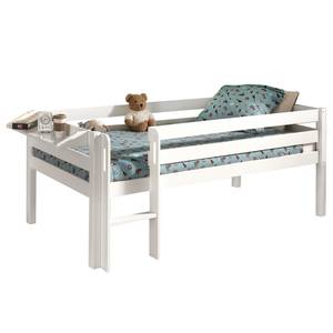 Lit banquette Pino avec étagère Pin massif - 90 x 200 cm - Blanc - Avec échelle