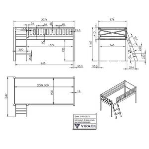 Spielbett Scott Kiefer Massiv - Apricot - Mit Vorhang