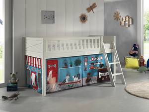 Spielbett Scott Kiefer Massiv - Blau / Rot - Mit Vorhang