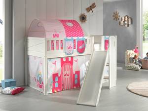 Spielbett Scott mit Rutsche Kiefer Massiv - Pink - Mit Taschen & Tunnel - Mit Vorhang