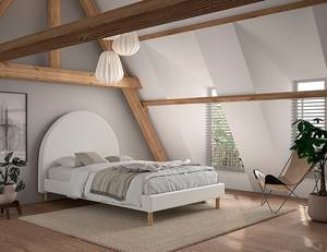 Gestoffeerd bed Moon deels massief grenenhout/bouclé - Wit - 140 x 200cm