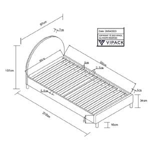 Gestoffeerd bed Moon deels massief grenenhout/bouclé - Wit - 90 x 200cm