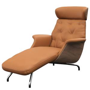 Ligfauteuil BLOMST Leer Danbi: Cognac - Chroomkleurig glanzend - Notenboom