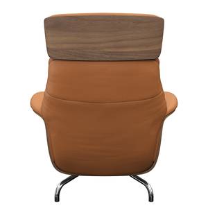 Ligfauteuil BLOMST Leer Danbi: Cognac - Chroomkleurig glanzend - Notenboom