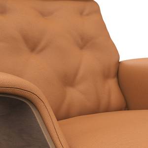 Ligfauteuil BLOMST Leer Danbi: Cognac - Chroomkleurig glanzend - Notenboom