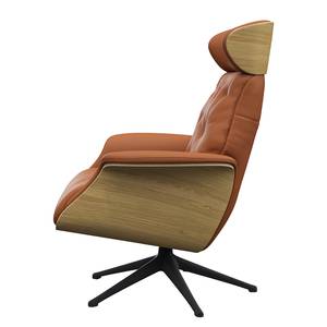 Relaxfauteuil BLOMST Leer Danbi: Kastanjebruin - Hoogte: 110 cm - Zwart - Zonder hocker - Eik