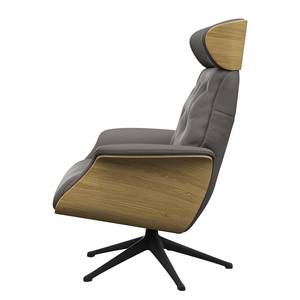 Relaxfauteuil BLOMST Leer Danbi: Bruin - Hoogte: 112 cm - Zwart - Zonder hocker - Eik