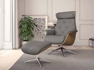 Fauteuil relax BLOMST Cuir Danbi: Marron - Hauteur : 112 cm - Chrome brillant - Sans repose-pieds - Chêne