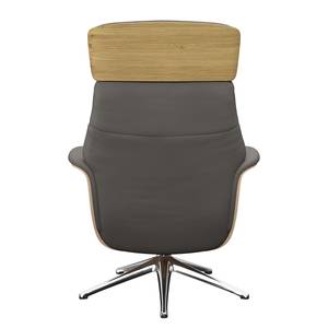 Relaxfauteuil BLOMST Leer Danbi: Bruin - Hoogte: 112 cm - Chroomkleurig glanzend - Zonder hocker - Eik