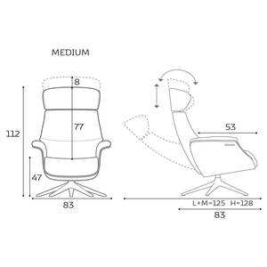 Relaxfauteuil BLOMST Leer Danbi: Bruin - Hoogte: 112 cm - Chroomkleurig glanzend - Zonder hocker - Eik