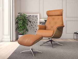 Relaxfauteuil BLOMST Leer Danbi: Cognac - Hoogte: 112 cm - Chroomkleurig glanzend - Zonder hocker - Eik