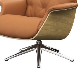 Relaxfauteuil BLOMST Leer Danbi: Cognac - Hoogte: 112 cm - Chroomkleurig glanzend - Zonder hocker - Eik