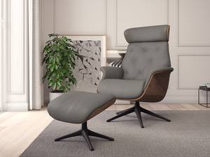 Relaxfauteuil BLOMST Leer Danbi: Bruin - Hoogte: 112 cm - Zwart - Zonder hocker - Notenboom