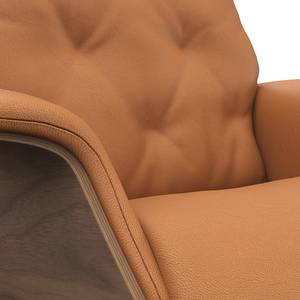 Relaxfauteuil BLOMST Leer Danbi: Cognac - Hoogte: 112 cm - Zwart - Zonder hocker - Notenboom