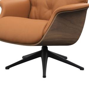 Relaxfauteuil BLOMST Leer Danbi: Cognac - Hoogte: 112 cm - Zwart - Zonder hocker - Notenboom