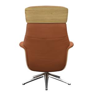 Relaxfauteuil BLOMST Leer Danbi: Kastanjebruin - Hoogte: 112 cm - Chroomkleurig glanzend - Zonder hocker - Eik