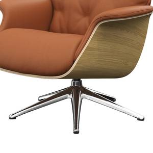 Fauteuil relax BLOMST Cuir Danbi: Marron châtaignier - Hauteur : 112 cm - Chrome brillant - Sans repose-pieds - Chêne