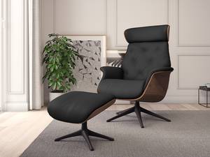 Relaxfauteuil BLOMST Leer Danbi: Zwart - Hoogte: 112 cm - Zwart - Zonder hocker - Notenboom