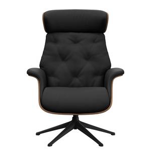 Relaxfauteuil BLOMST Leer Danbi: Zwart - Hoogte: 112 cm - Zwart - Zonder hocker - Notenboom