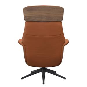 Relaxfauteuil BLOMST Leer Danbi: Kastanjebruin - Hoogte: 112 cm - Zwart - Zonder hocker - Notenboom