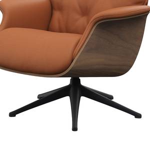 Relaxfauteuil BLOMST Leer Danbi: Kastanjebruin - Hoogte: 112 cm - Zwart - Zonder hocker - Notenboom